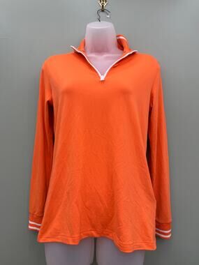 Polo Golf Ralph Lauren Orange Quarter Zip Pullover L Striped Cuff Performance